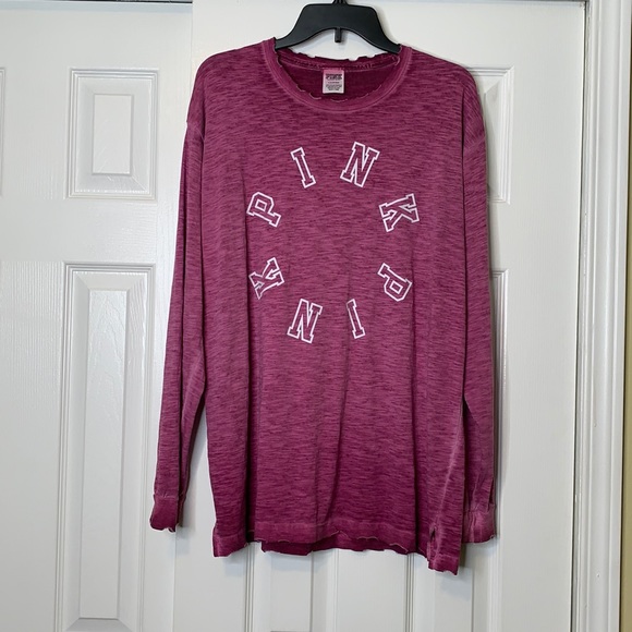 PINK Victoria's Secret Tops - VS PINK logo dyed distressed Long slv Campus tee L